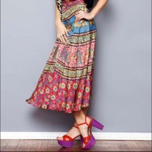 TOLANI Silk Wrap Sarong Maxi Skirt Red Blue OS NWT